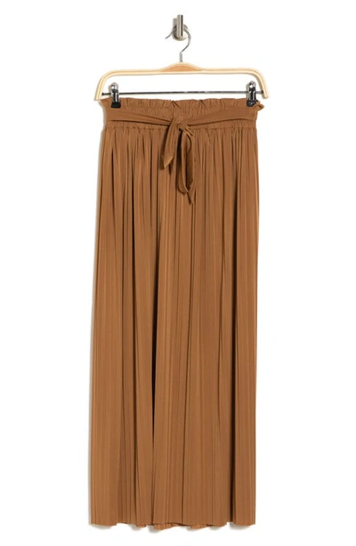 Forgotten Grace Tie Waist Pleated Paperbag Skirt In Camel