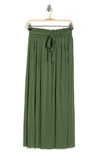 Forgotten Grace Tie Waist Pleated Paperbag Skirt In Olive