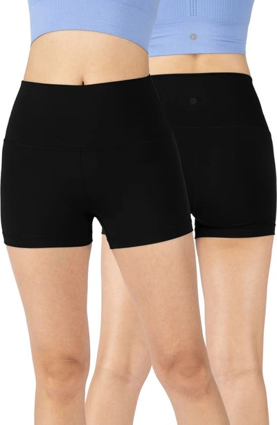 90 Degree By Reflex 2-pack Lux Everyday Elastic-free High Waist Bike Shorts In Black/ Black