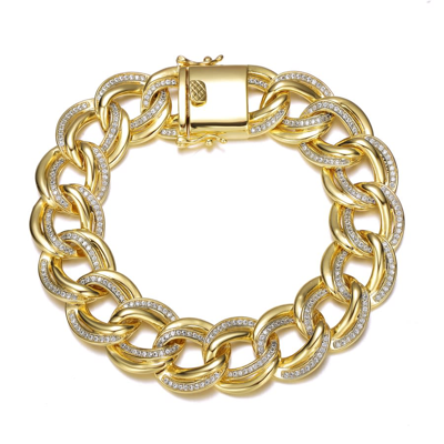 Rachel Glauber 14k Plated Cz Link Chain Bracelet In Gold-tone