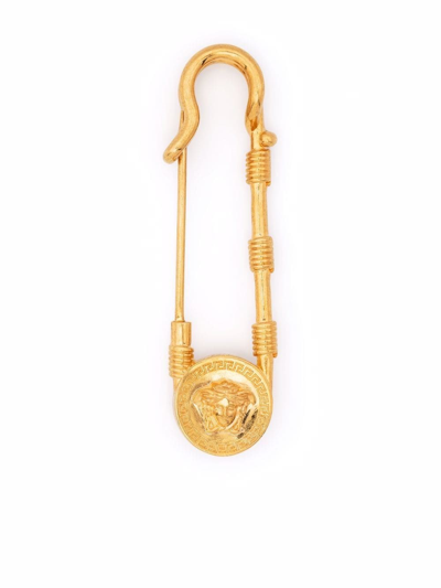Versace Safety-pin Medusa Brooch In Metallic