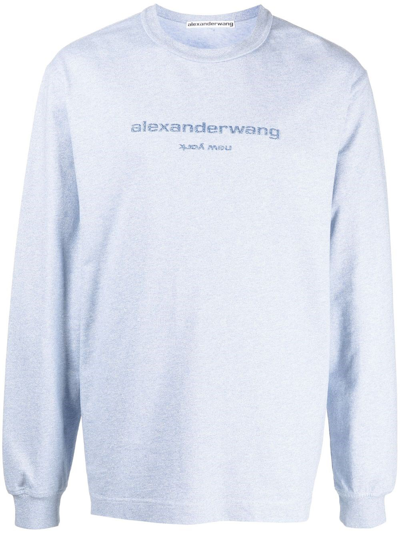 Alexander Wang Logo-print Cotton T-shirt In Light Blue Heather