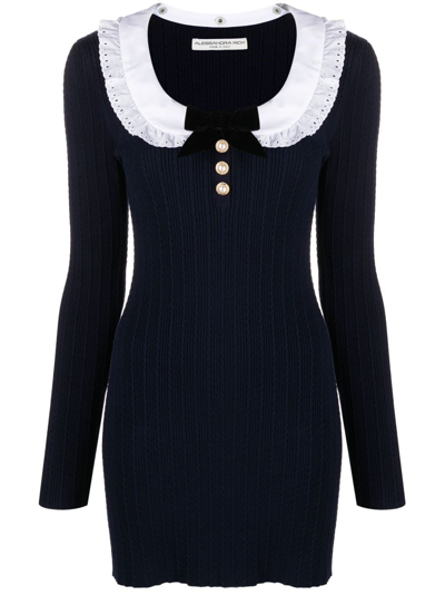 Alessandra Rich Womens Navy Blue Scoop-neck Detachable-collar Cotton-blend Knitted Mini Dress