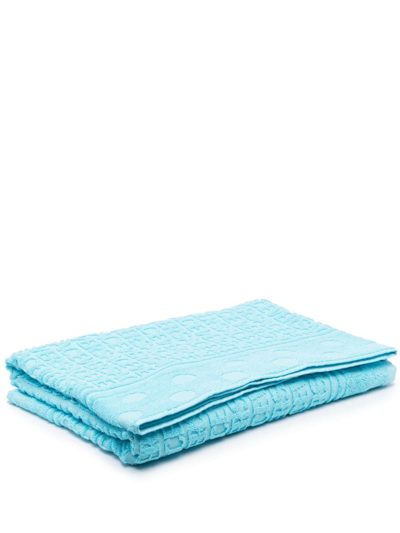 Versace Towel With Jacquard Logo In Blue