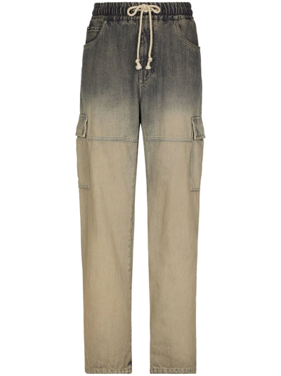 Dolce & Gabbana Drawstring Cargo Jeans In Beige