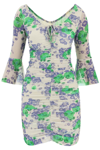 Ganni Short Sleeve Printed Mesh U-neck Ruched Mini Dress
