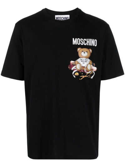 Moschino Teddy Print Organic Cotton T-shirt In Black