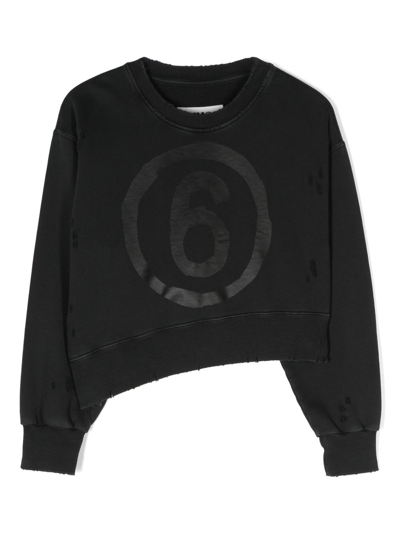 Mm6 Maison Margiela Kids' Asymmetric Logo-print Sweatshirt In Grey