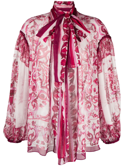 Dolce & Gabbana Pink Majolica Silk Blouse