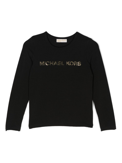 Michael Kors Kids' Logo-lettering Long-sleeved T-shirt In Black