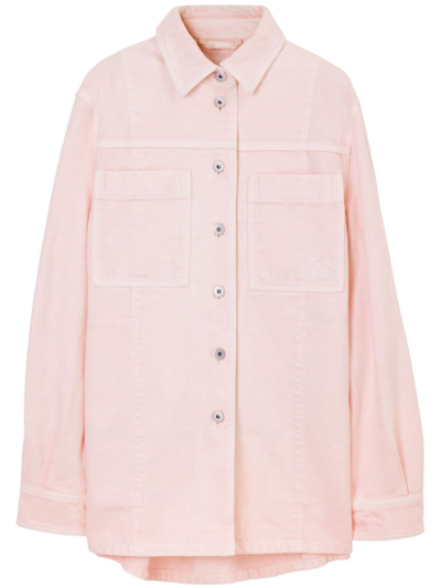 Burberry Ekd Logo-embroidered Denim Overshirt In Pale Pink