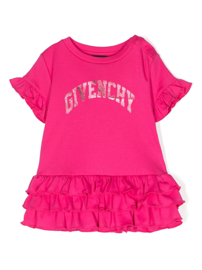 Givenchy Babies' Metallic-logo Print Dress In Rose Pep