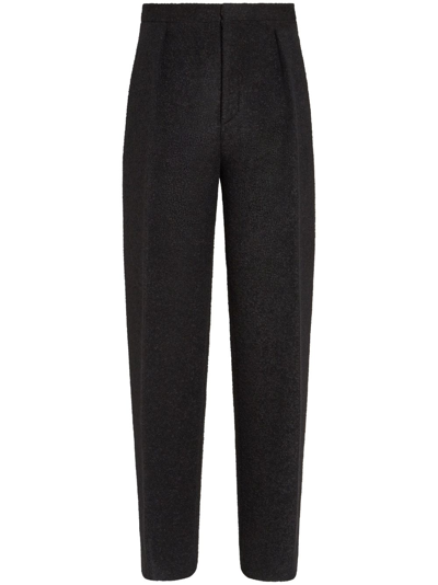 Zegna Wool-blend Straight-leg Trousers In Black