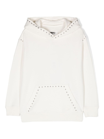 Mm6 Maison Margiela Kids' Studded Cotton Hoodie In White