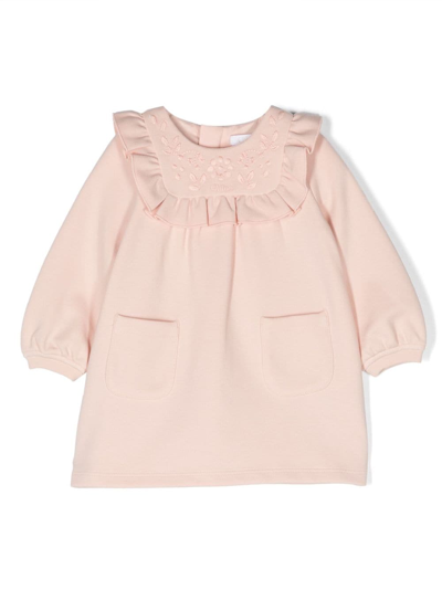 Chloé Babies' Logo-embroidered Long-sleeve Dress In Pink