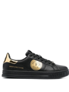 Versace Jeans Couture Jeans Couture Low-top Leather Sneakers With Logo In Black