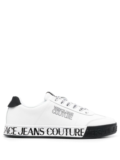 VERSACE JEANS COUTURE LOGO-PRINT LEATHER LOW-TOP SNEAKERS