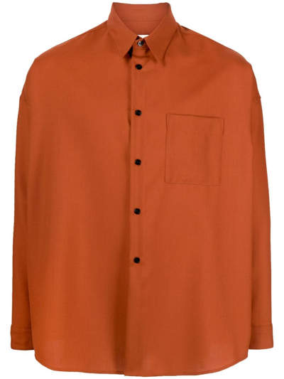 Marni Long-sleeved Virgin-wool Shirt In Brown