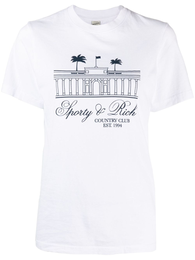 Sporty And Rich Logo-print Cotton T-shirt In White