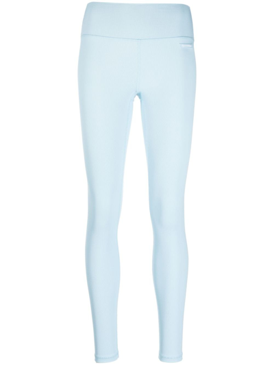 Sporty And Rich Sporty & Rich Logo Patch Ribbed Leggings In Blue