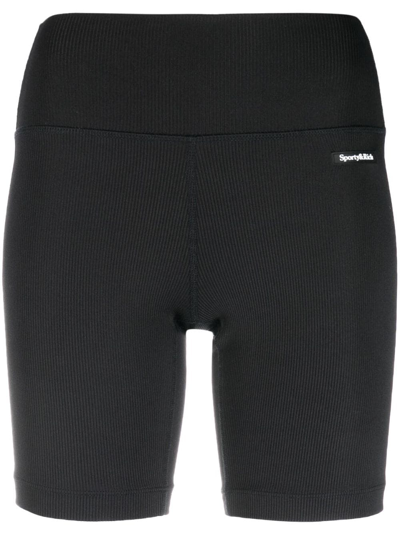 Sporty And Rich Logo-patch Ribbed Biker Short In Black