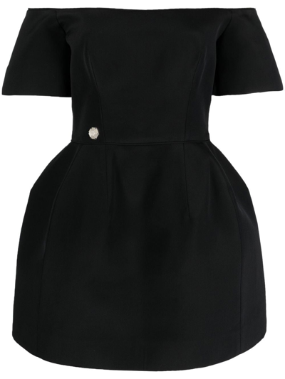 Philipp Plein Off-shoulder Silk Mini Dress In Black