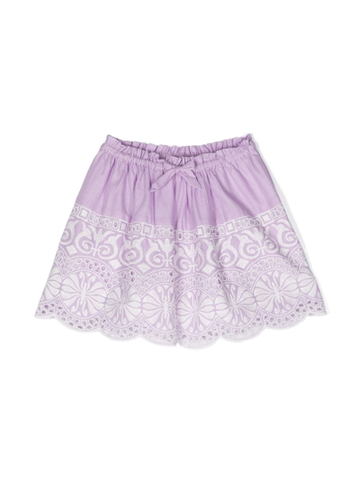 Zimmermann Kids' Broderie-anglaise Drawstring-waist Skirt In Purple