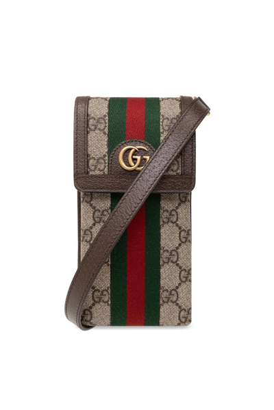 Gucci Gg Supreme Strapped Phone Holder In Beige