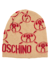 Moschino Double Question Mark Cashmere Beanie In Beige - Red