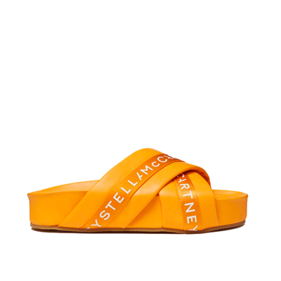 Stella Mccartney Leather Logo Sandals In Orange