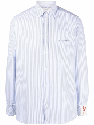 Golden Goose Striped Buttoned Shirt In Blue,white