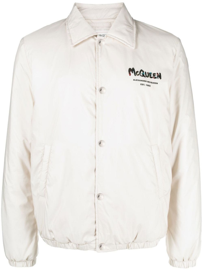 Alexander Mcqueen Bomberjacke Mit Logo-print In White