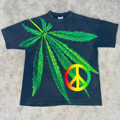 Pre-owned Vintage 1993 Wild Oats Weed All Over Print Marijuana T Shirt In Black