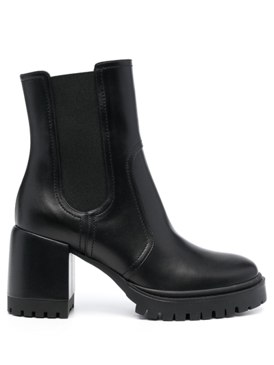 Casadei Nancy 75mm Block-heel Leather Boots In Schwarz