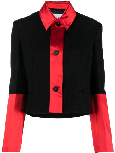 Ferragamo Woman Short Jacket With Satin Inserts In Black/red