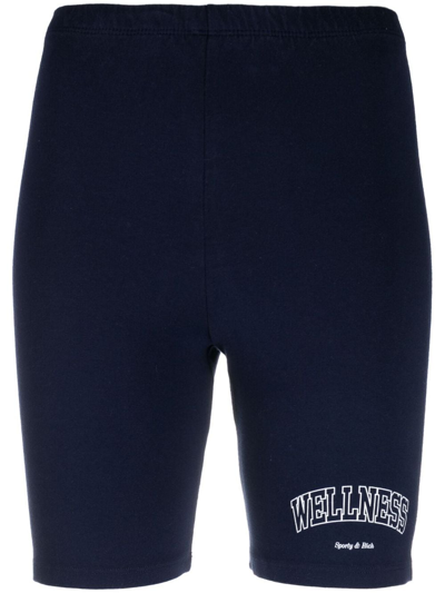 Sporty And Rich Logo-print High-waisted Shorts In Navy