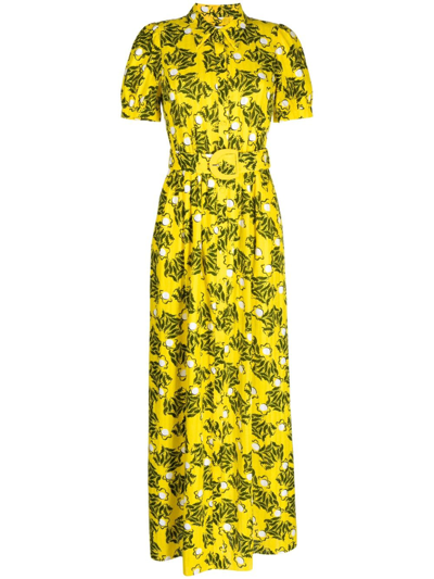 Diane Von Furstenberg Paddy Pointelle-trimmed Printed Cotton Maxi Shirt Dress In Giallo