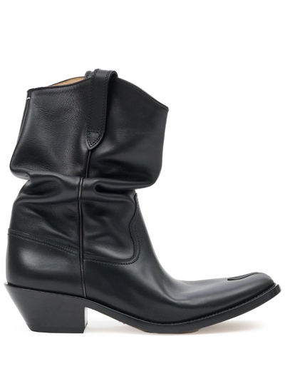 Maison Margiela Tabi-toe Leather Boots In Black