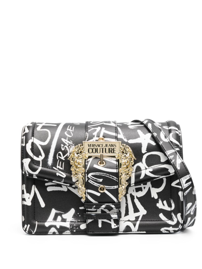 Versace Jeans Couture Baroque-buckle Logo-print Crossbody Bag In Black