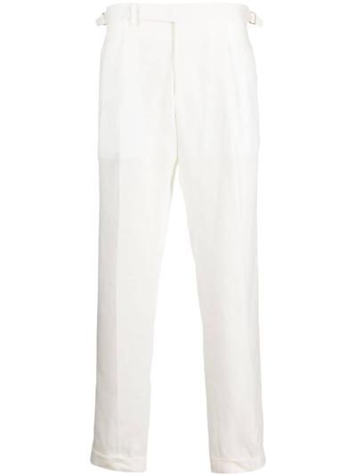 Briglia 1949 Box-pleat Linen Chino Trousers In Weiss