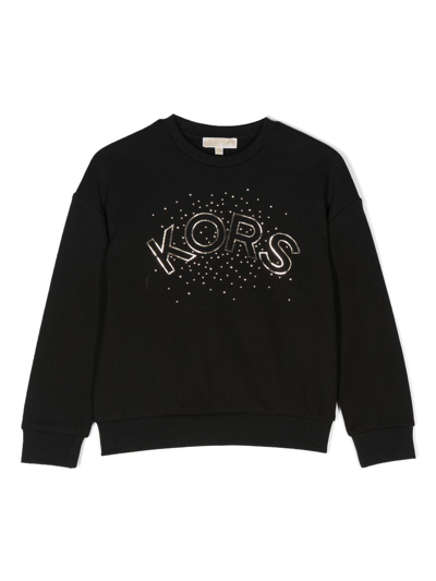 Michael Kors Kids' Logo-print Embellished Cotton Sweatshirt In Schwarz