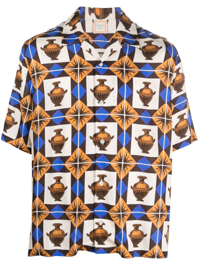 Drôle De Monsieur Zalij-pattern Camp-collar Shirt In Braun