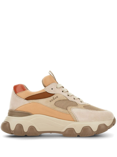 Hogan Hyperactive Panelled Leather Sneakers In Brown