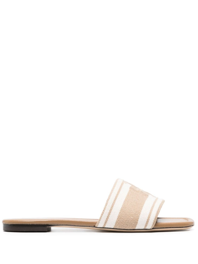 Tory Burch Logo-embroidered Open-toe Slides In Nude