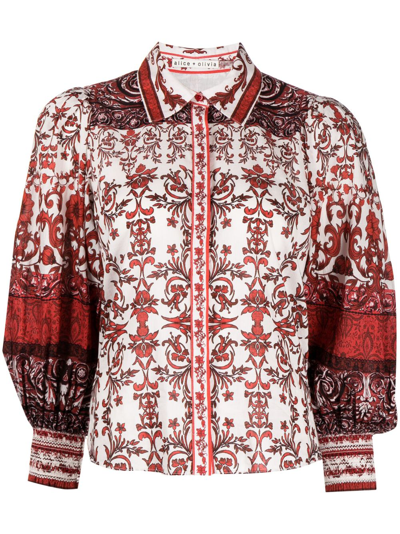 Alice And Olivia Tiffie Floral-print Blouse In Red