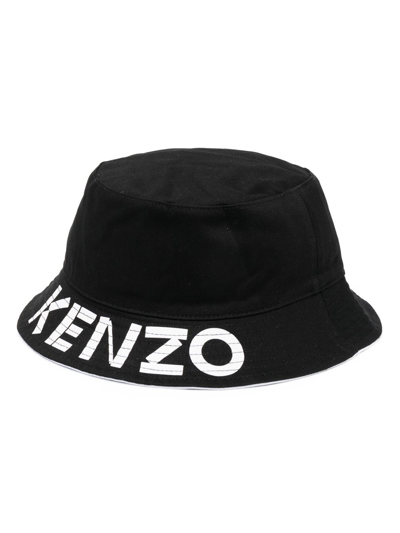 Kenzo Logo-print Reversible Bucket Hat In Schwarz