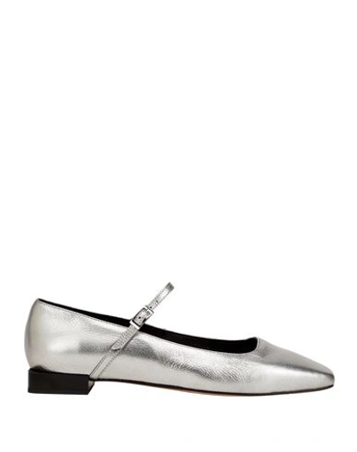 8 By Yoox Leather Mary Jane Ballet Woman Ballet Flats Silver Size 11 Calfskin