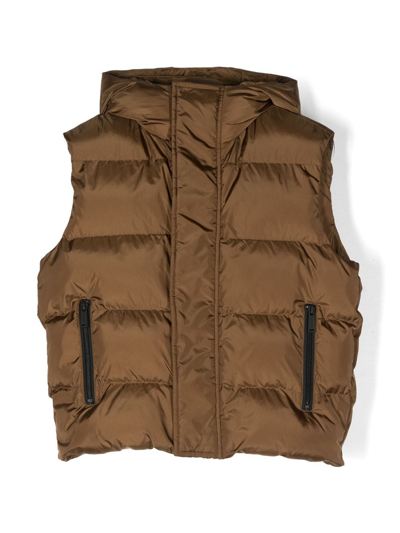Dsquared2 Kids' Padded Hooded Gilet In Brown