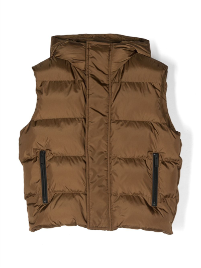 Dsquared2 Kids' Padded Hooded Gilet In Marrone