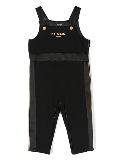 Balmain Babies' Logo-embroidered Dungarees In Black